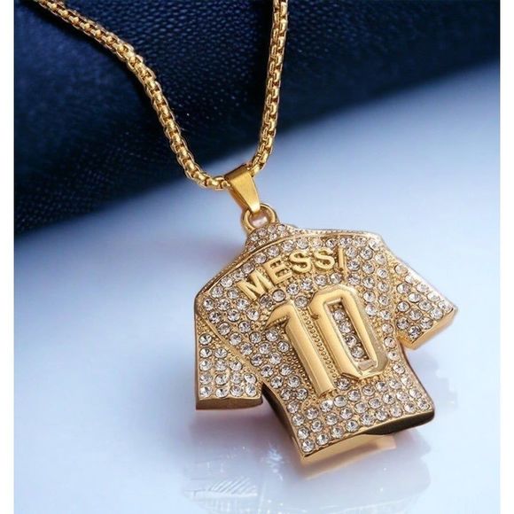 MESSI GOLD NECKLACE - SHINE WITH GOAT MESSI LM10 +FREE LEATHER BRACELET - Picture 4 of 6